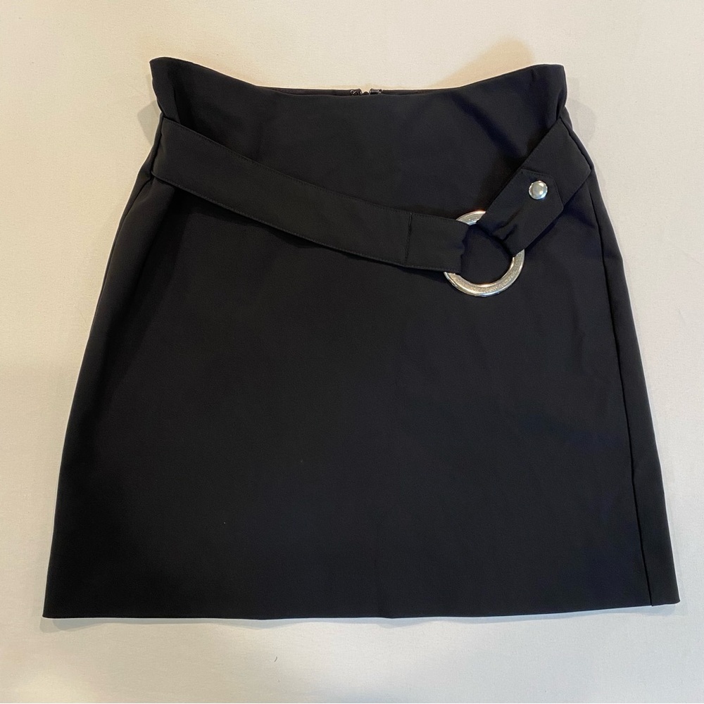 Vintage 90s Cache Black Belted Mini Skirt with Buckle Detail, Office Siren Goth